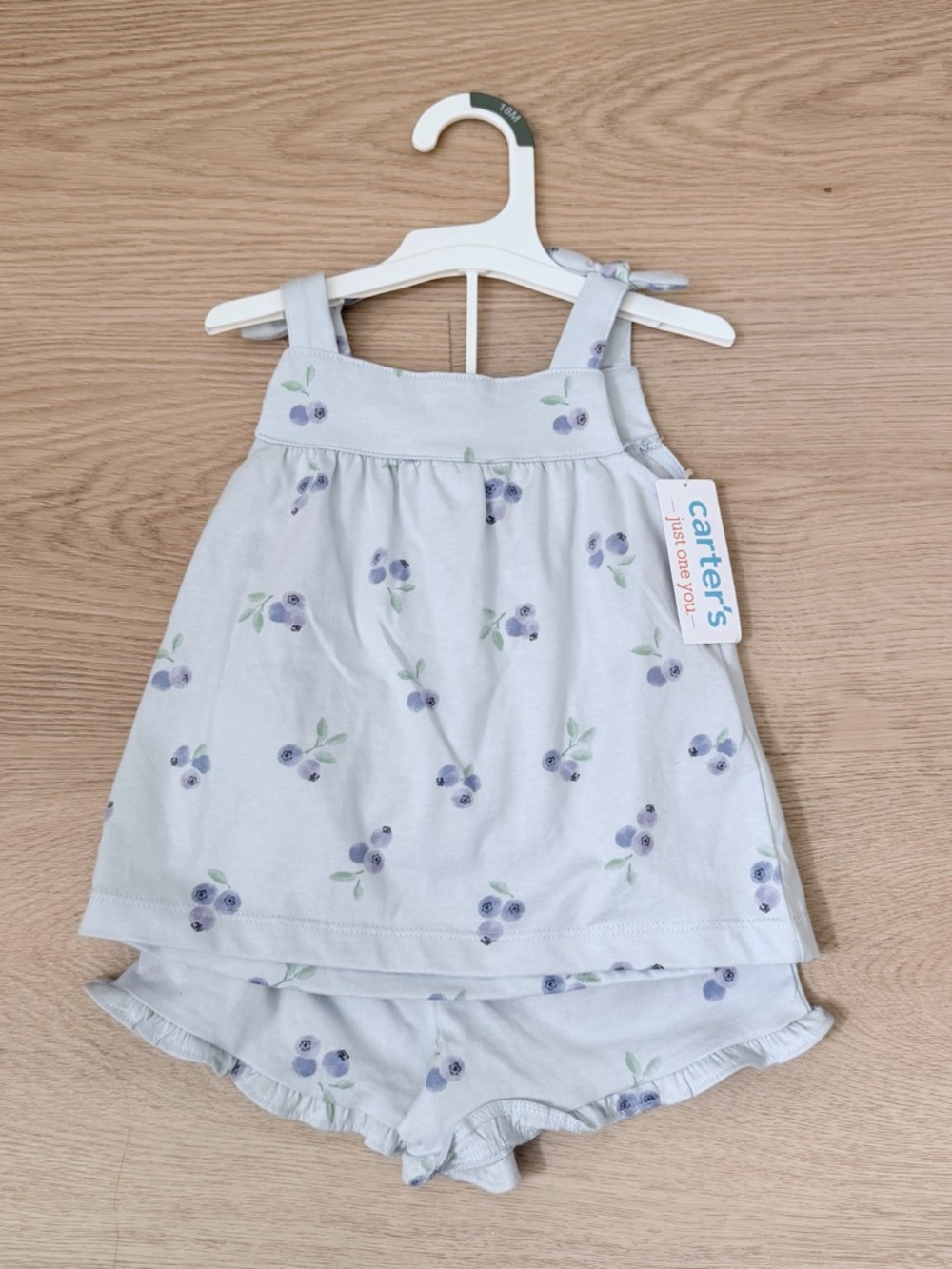 Carter's Light Blue Floral Tank & Ruffle Shorts Set (18M)
